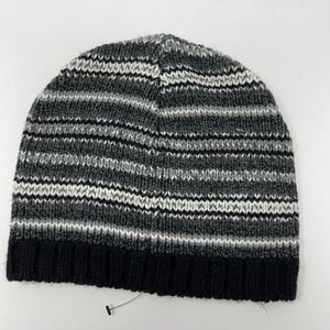 The Rail Striped Black Grey White Onesize Unisex Knit Warm Cozy Beanie Cap Hat